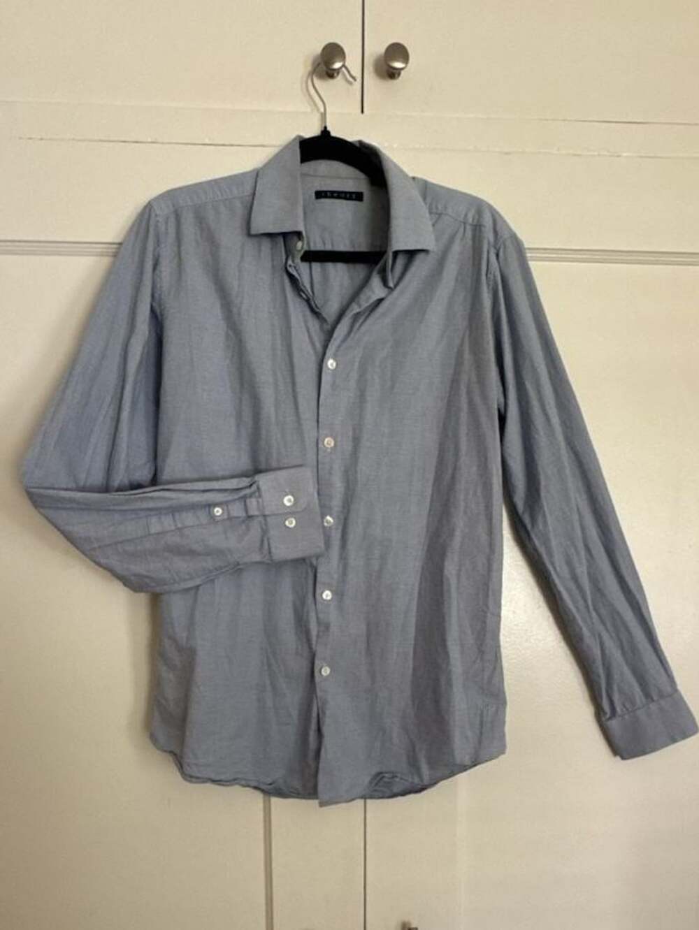 Theory Men's Long Sleeve Micro-Pattern Button-Down Dress Shirt Light Blue